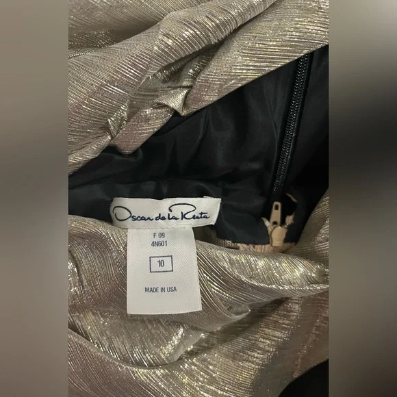 Oscar de la Renta Black Gold/Silver One Shoulder Dress Formal Evening New Years - Picture 9 of 12